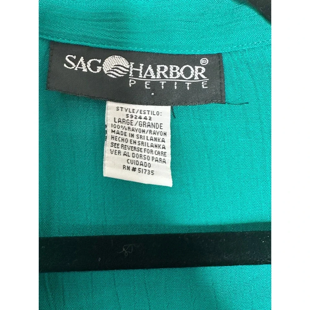 Sag Harbor Petite Teal Green Rayon Skirt Set Vintage Blouse Midi Skirt Large NWT